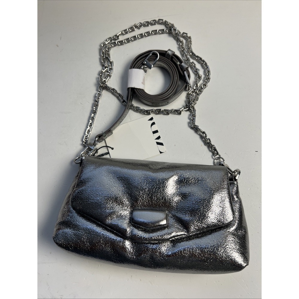 ZARA MINI‎ METALLIC CROSSBODY BAG SHINY PATENT Silver 6315/010/818